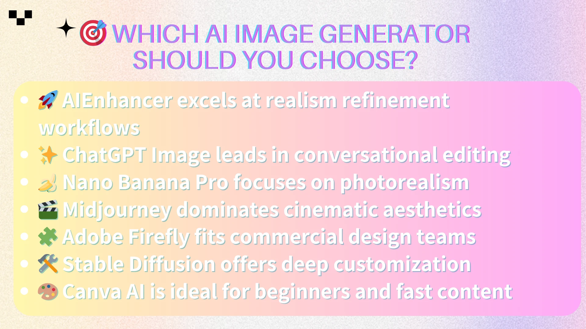 🎯 Which AI Image Generator Should You Choose? - AIEnhancer