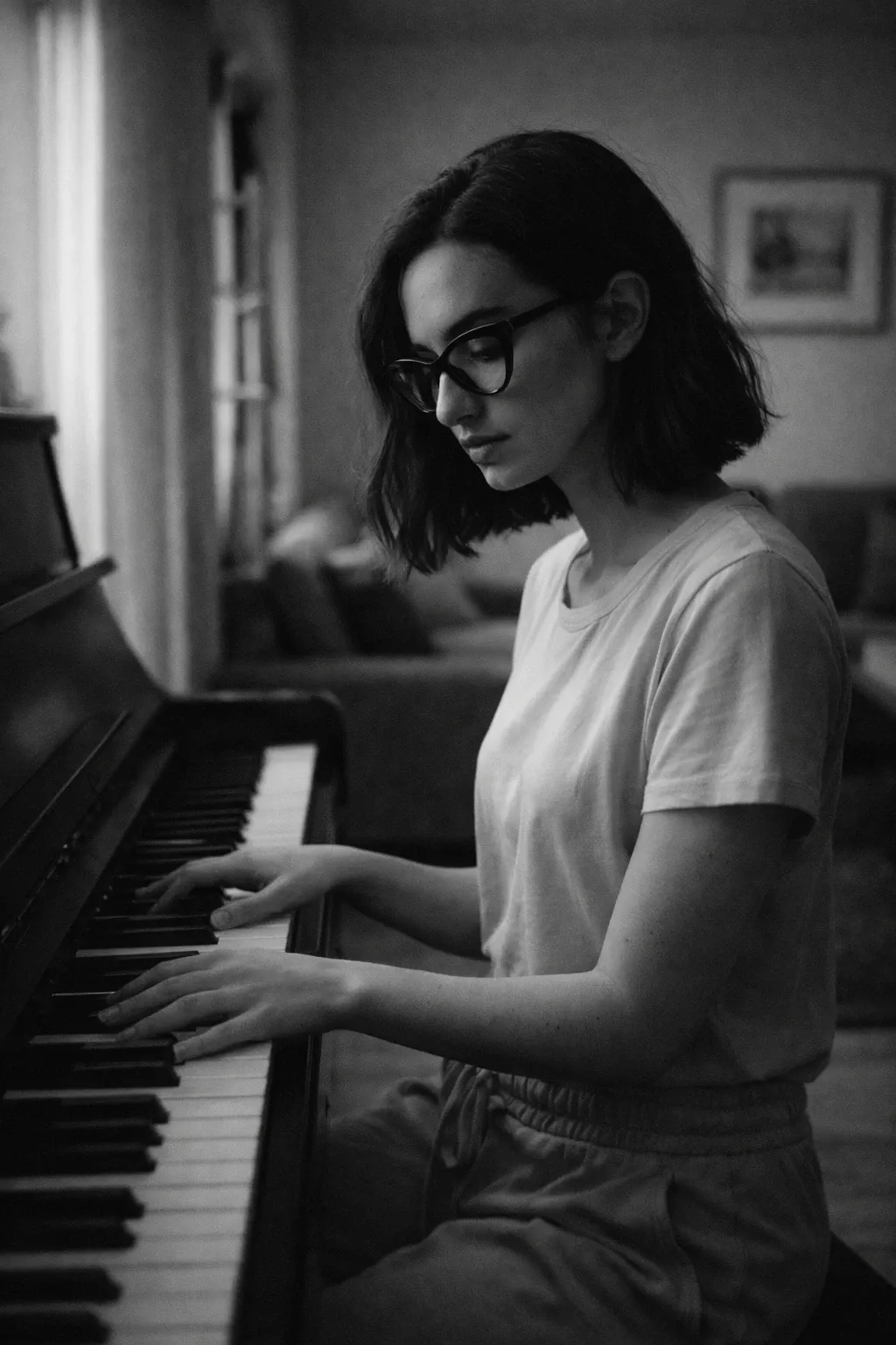 Piano Room Black & White - AIEnhancer