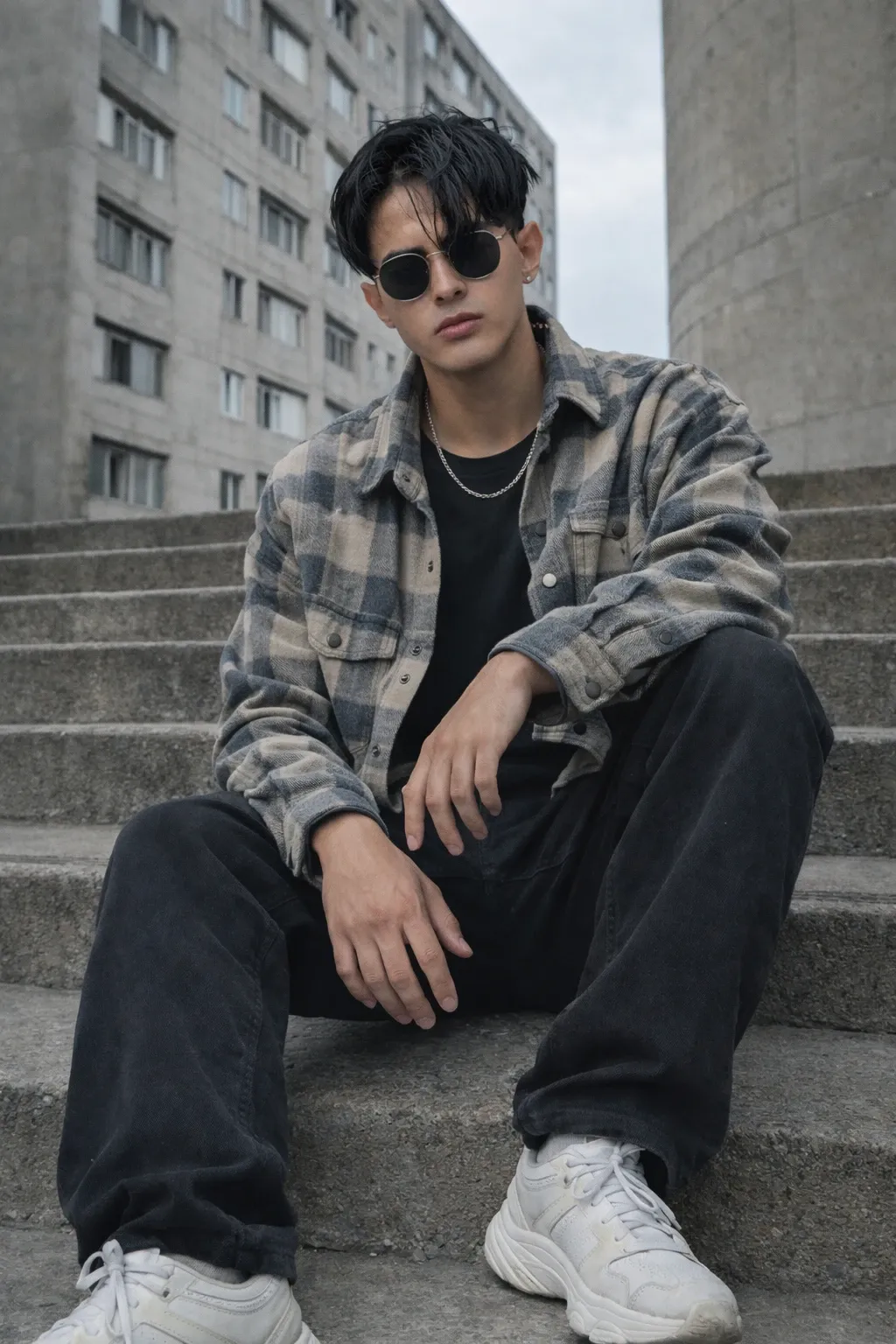 Urban Stairs Portrait - AIEnhancer